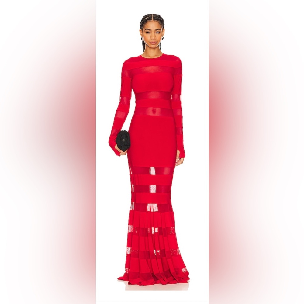 Norma Kamali Spliced Dress Fishtail Gown in Tiger Red